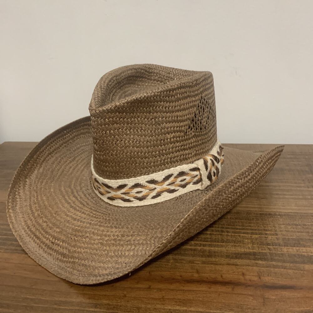 Bailey U-ROLLIT Cowboy Hat New West Western Straw Embroiderd Band Sz 6 7/8